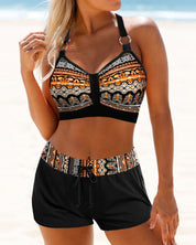 Kiara | Geometrik desenli yüksek bel esnek bikini