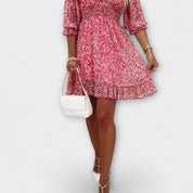 Çiçek Desenli Puf Kol Elbise