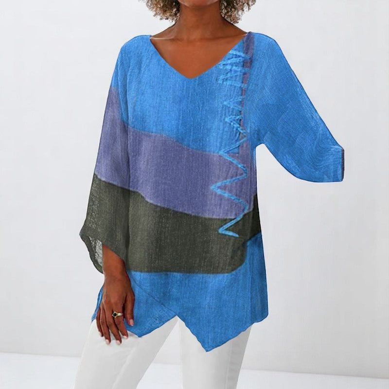 Helene - Şık V-Yaka Renk Bloklu Üst