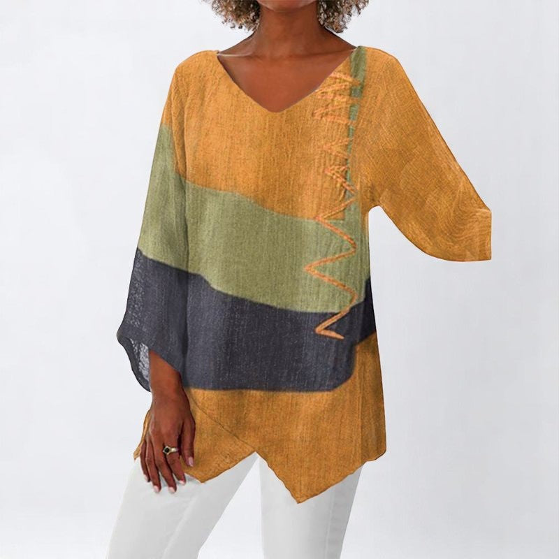 Helene - Şık V-Yaka Renk Bloklu Üst