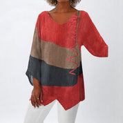 Helene - Şık V-Yaka Renk Bloklu Üst