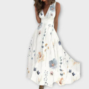 Romy - Çiçek Desenli V-Yaka Elbise